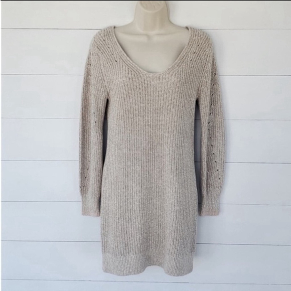 Abercrombie & Fitch Oatmeal Sand Long Sleeve Knit Tunic Sweater Dress Small Tall - Picture 2 of 10